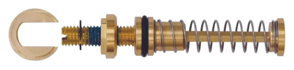 Erweiterungsset von Vaillant, bestehend aus verschiedenen metallischen und Kunststoffkomponenten, darunter eine Feder, Dichtungen und ein Halterungselement.